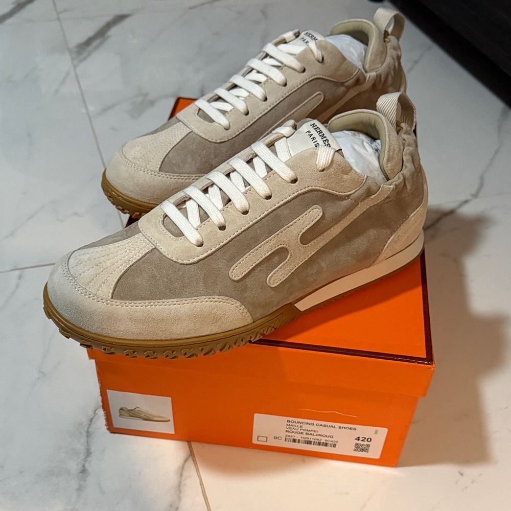 Hermes Beige and White Sneakers